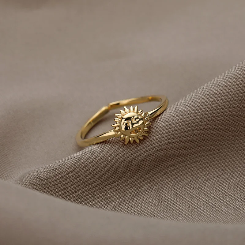 Szüreti Nap Arca Gyűrűk Nők Anillos Arany Ezüst Szín Rozsdamentes Acélból Készült Pár Gyűrű Férfiak Gótikus Ékszer Esztétikai Esküvői Ajándék Kép 2