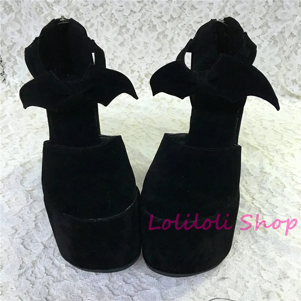 Hercegnő Lolita Cipő Lolilloliyoyo Antaina Japán Design nagy cipő egyedi Fekete bőr vastag alsó pántos cipő an5273 Kép 2