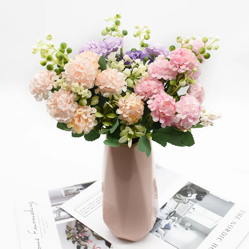 1 Csokor Selyem Hortenzia Mesterséges Virágokat, Otthoni Dekoráció Kiegészítők, Esküvői Dekorációs Hamis Növények Nappali Bútorok Kép 2