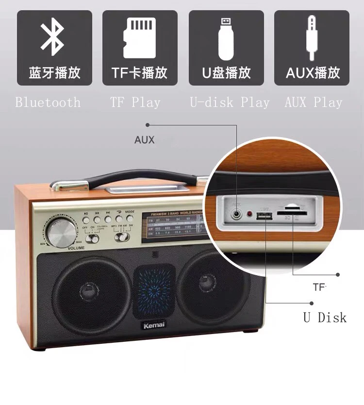 Hordozható retro 3 band rádió am fm радиоприёмник радио kártya hangszóró fa, retro rádió Bluetooth hangszóró 라디오 магнитола Kép 2