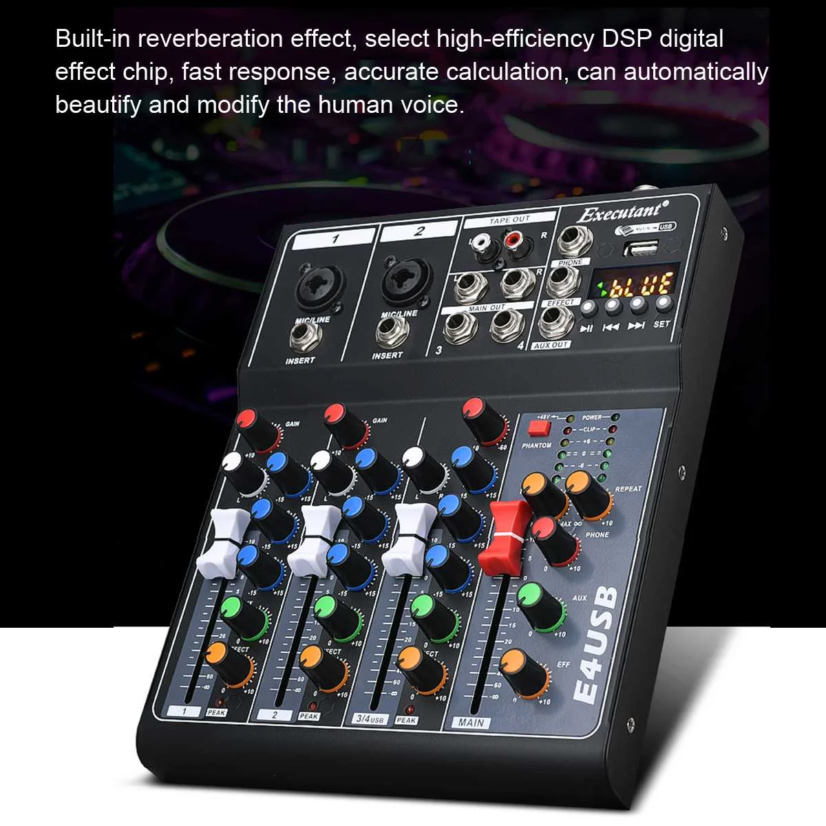 4 Csatorna Profi Stúdió Audio Mixer bluetooth USB DJ Hang keverőpult 48V Fantom Hatáskörök Monitor Erősítő Kép 2