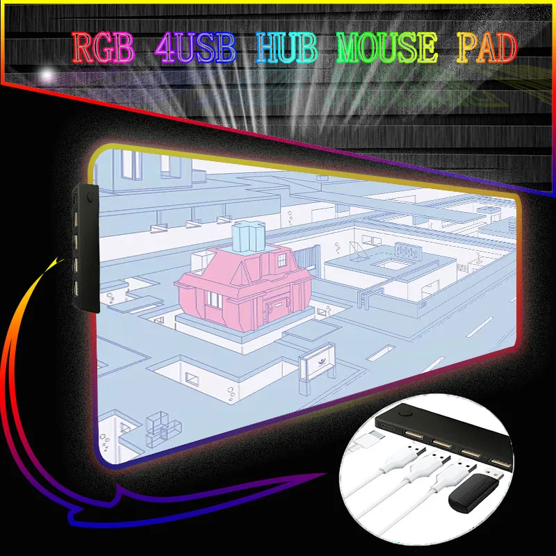 Textúra Háttér 4-Port USB Hub Mousepad Rgb Gaming Mouse Pad XXL LED Gamer Laptop Billentyűzet Szőnyeg Játék Tartozékok Asztal Mat Kép 2