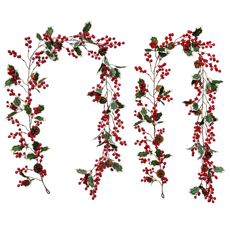 Karácsonyi Berry Szőlő Garland Mesterséges Gyümölcsök, Zöld Növények, Szőlő, Piros Bogyó Lóg, Fal, Ajtó, Otthon Halloween Dekoráció Kép 3