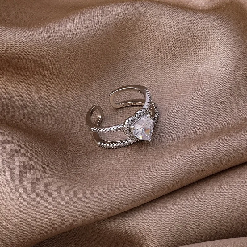 Származási Nyári Egyedi Design Bling Bling Kristály Szerelmes Szív Dupla Réteg Gyűrű a Nők számára Nyitott CZ Kő Állítható Gyűrű Ékszer Kép 3