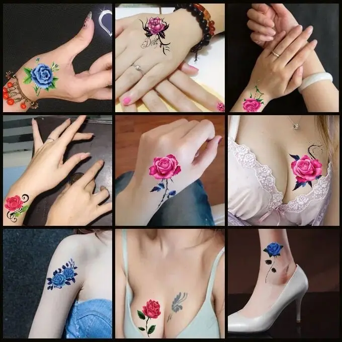 66 Db Vízálló Ideiglenes Tetoválás Matrica Szexi Rose FlowerButterfly Hamis Tatto Flash Tetoválás Kezét, Karját, Lábát Mellkas, a Nők, Férfiak Kép 3