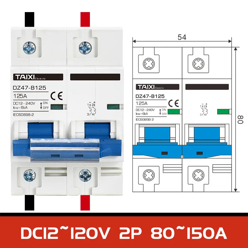 DC MCB 24V 48V 96V DZ47 megszakító dc 125A 63A 32A DZ47-63 hálózati kapcsoló védő akkumulátor autó generátor, Kép 3