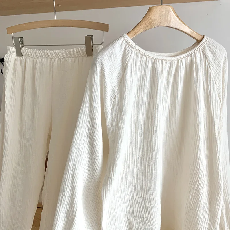 a nők homewear 2 darabos készlet pizsama krepp, 100% pamut kényelmes, puha hálóruházat, hosszú ujjú pulóver nadrág haza ruhát L507 Kép 3