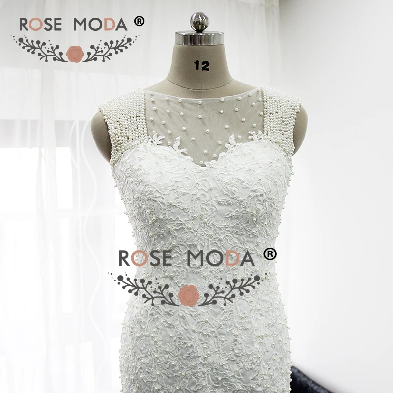 Rose Moda Luxus Csipke Sellő Esküvői Ruha Gyöngy Illúzió Vissza, Hogy az Egyéni Kép 3