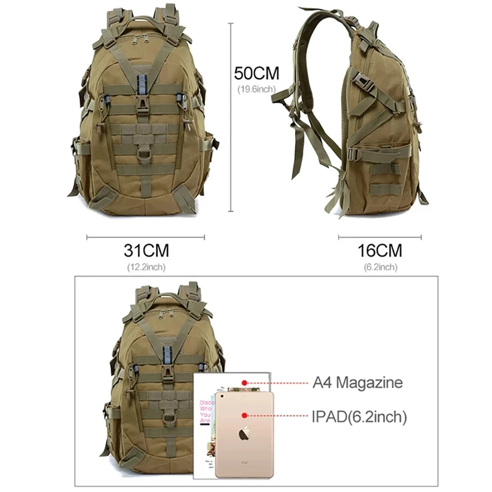 40L kemping hátizsák, férfi utazótáska, taktikai katonai hegymászás hátizsák, hegymászás, illetve trekking hátizsák Kép 3