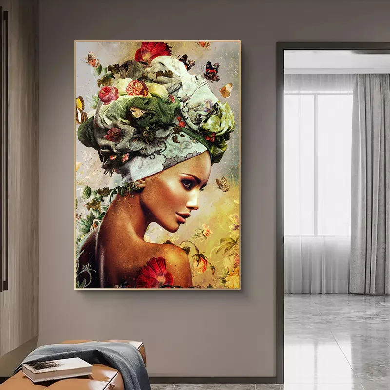 Retro Nő a Virág, Poszterek, Nyomatok, Absztrakt Vászon Festmény Modern Wall Art Képek Nappali lakberendezés Lány Quadros Kép 3