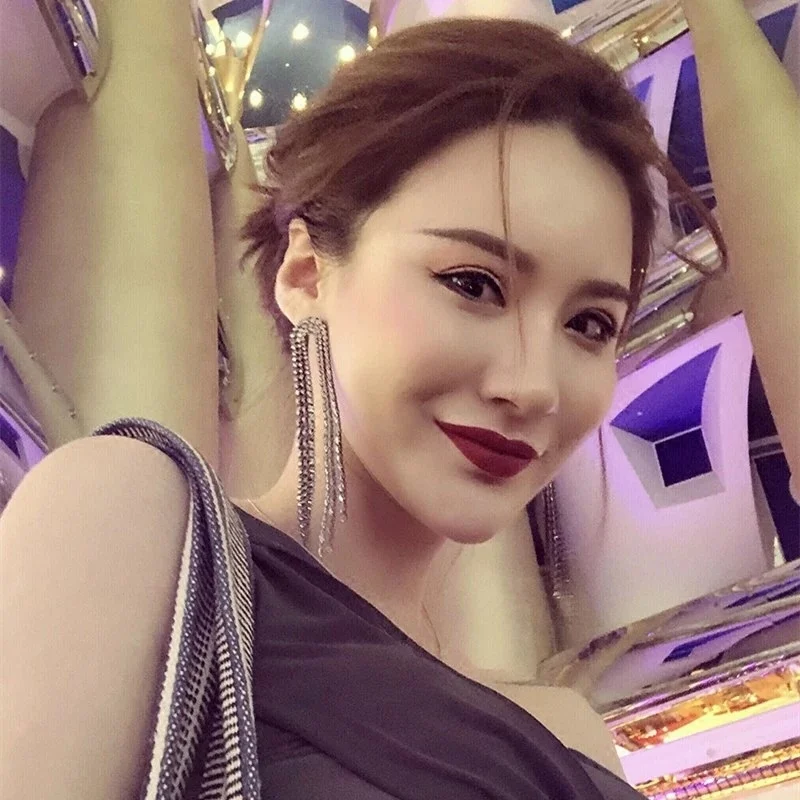 Koreai Strasszos hosszú fülbevaló egyszerű divat gyémánt berakással Tassel Fülbevaló temperamentum nettó piros ugyanaz a Fülbevaló fül klip női Kép 3