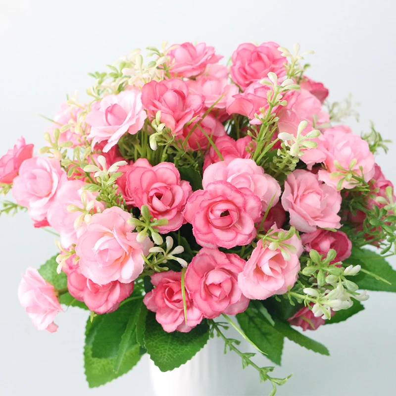 JAROWN Mini Mesterséges Rózsa 5Branch Szimuláció Műanyag Selyem virág, Csokor, házi Buli, Esküvő, Szabadidő Art Dekoráció Kép 3