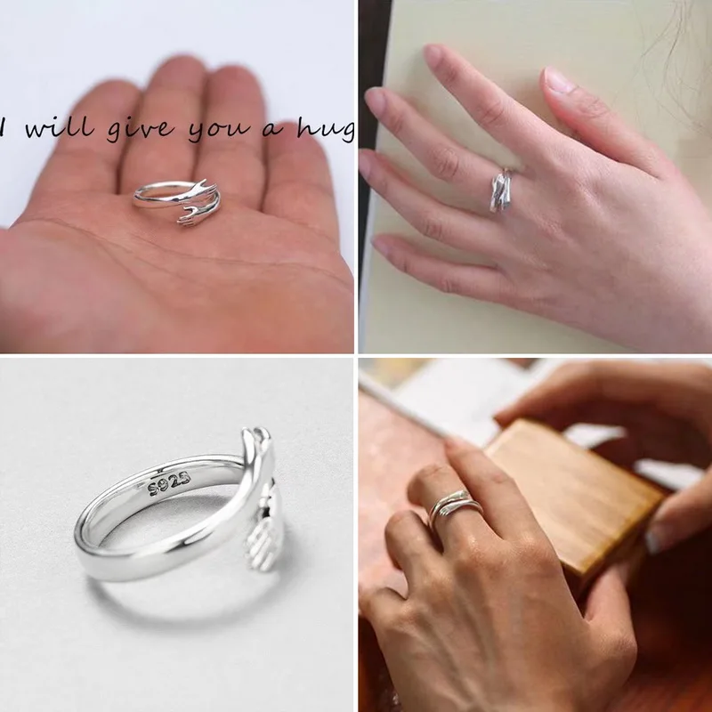 Klasszikus Pár Gyűrűk Szeretet Ölelés Ujj Gyűrű A Nők a Férfiak Eljegyzési Ékszert Állítható Nyílt Esküvői Gyűrű, Valentin Nap Kép 3