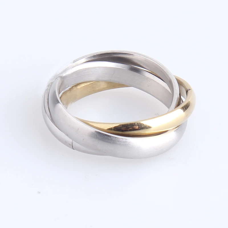 4mm Három kör arany, ezüst színű 316L Rozsdamentes Acél gyűrűk ujját a nők, férfiak, nagykereskedelmi Kép 3