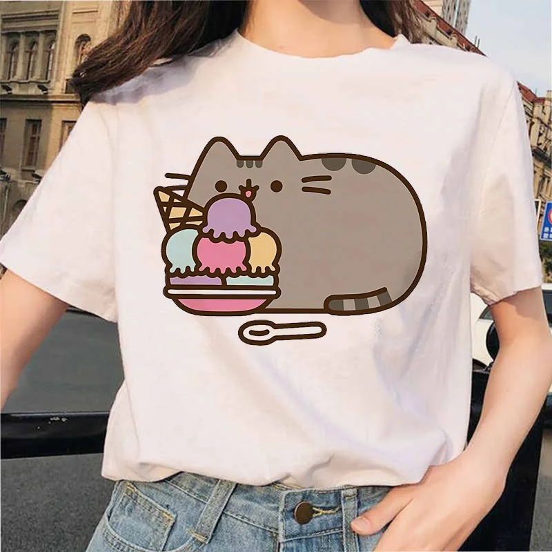 Női póló kawayi aranyos macska grafikus rajzfilm nyomtatási harajuku divat túlméretezett póló sumemr felsők női ruhában Kép 3