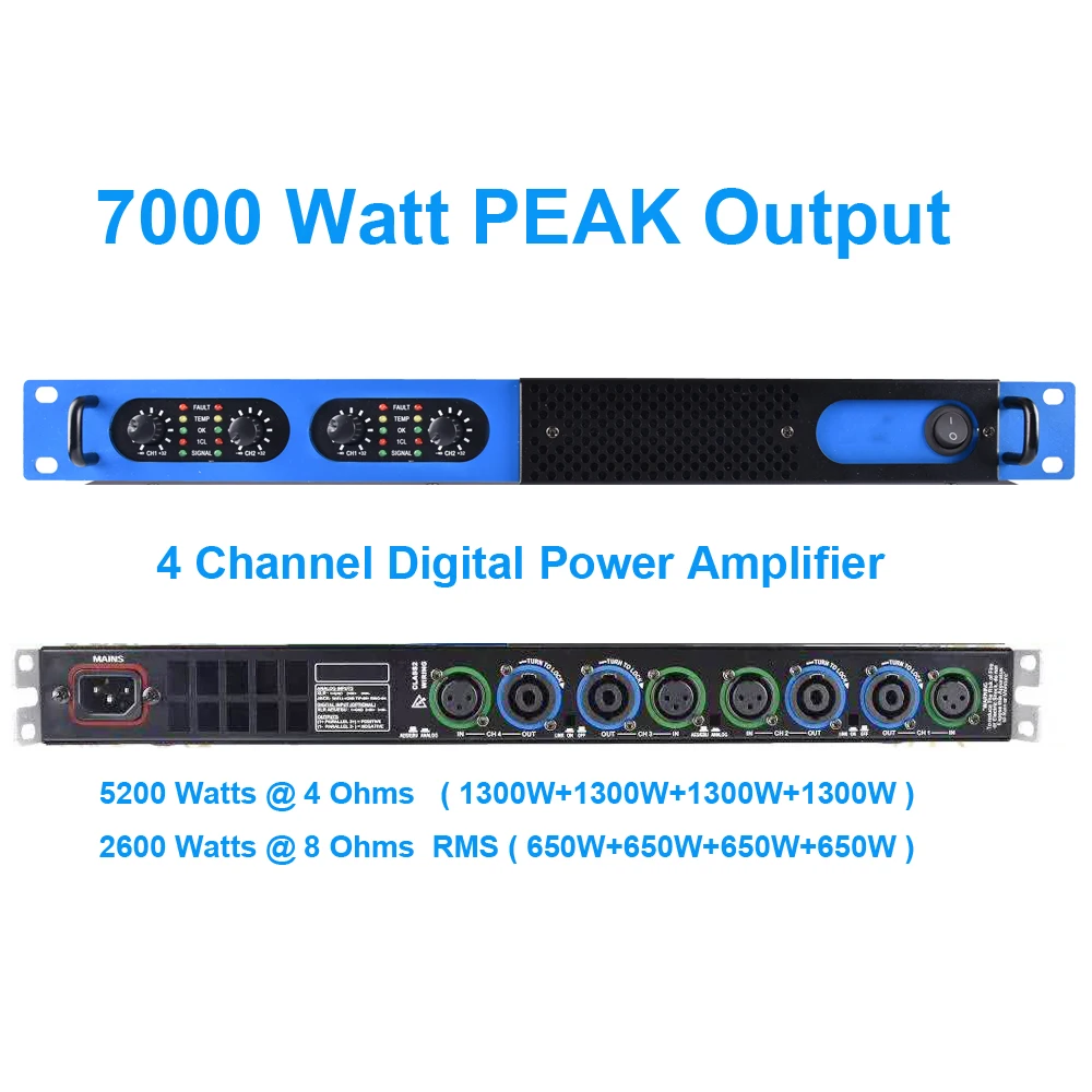 MiCWL 6400W Digitális Erősítő 4 Csatornás 5200 W 2 hálózati Változatok Hangszóró PreAMPs AMP Kék Narancs Kép 3