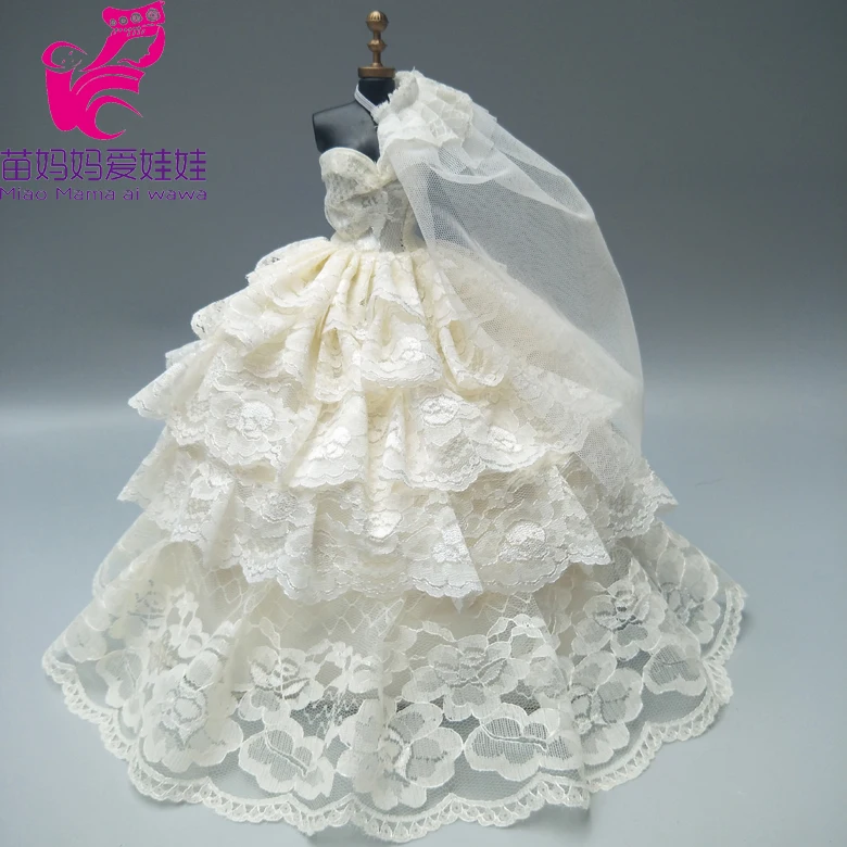 ingyenes szállítás, 1 db 4 réteg teljes körül brided dress barbie baba esküvői ruha Kép 3