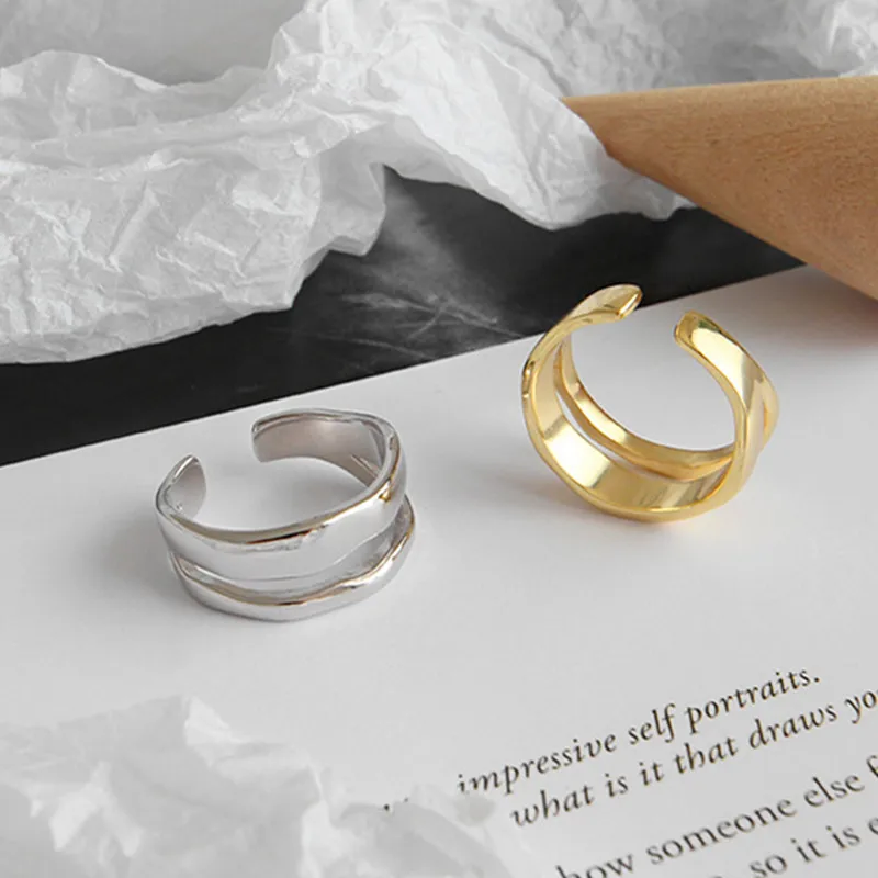 Egyszerű Stílusú Ezüst Színű Geometriai Szabálytalan Gyűrűk Nők Ajándékok Nagy Állítható Ujj Gyűrű Kép 3