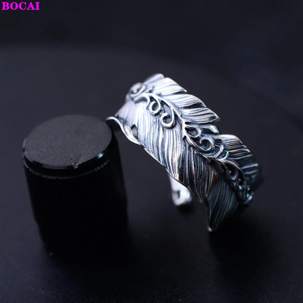 BOCAI S925 Sterling Ezüst Nyitó Gyűrű a Férfiak, mind a Nők 2021 Új Divat Pihe Fű Kezét Díszek Tiszta schuster szállás Ékszerek Kép 3
