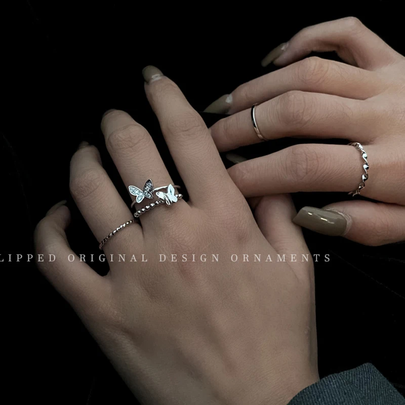 2021 Új koreai Divatos, Állítható Pillangó Gyűrű Készlet Kecses Aranyos Cirkónium-oxid Punk 4PC Gyűrűk Nők OL Divat Ékszerek Kép 3