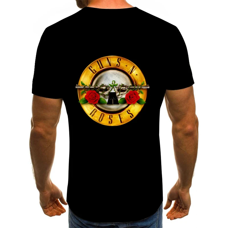 Új Divat a Punk Póló Guns N Roses Póló Férfi Fekete Tshirt Heavy Metal Maximum 3D Fegyvert Rose Nyomtatási Ruha, Hip-Hop, Pólók S-5XL Kép 3