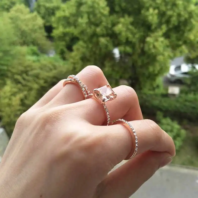 USTAR Tér Pezsgő Cirkónia Esküvői Gyűrű a nők Csillogó Kristályok Ujját, Eljegyzési Gyűrűk, Női ékszerek, ajándék Judit Kép 3