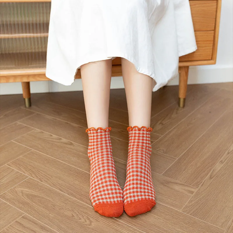 fodros fodros aranyos csíkos zokni calcetines nő, a nők skarpetki damskie kobieta skarpety femme chaussettes zokni koreai stílus Kép 3