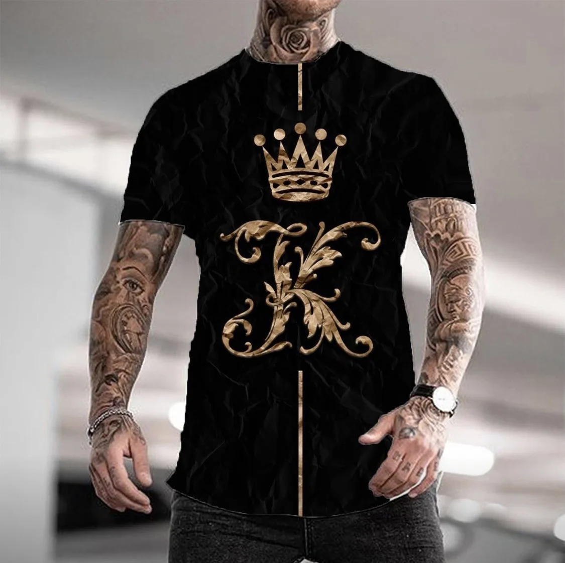 2021-Európai, illetve Amerikai új férfi póló kártya 3D-s nyomtatási kerek nyakú, rövid ujjú street trend T-shirt Kép 3