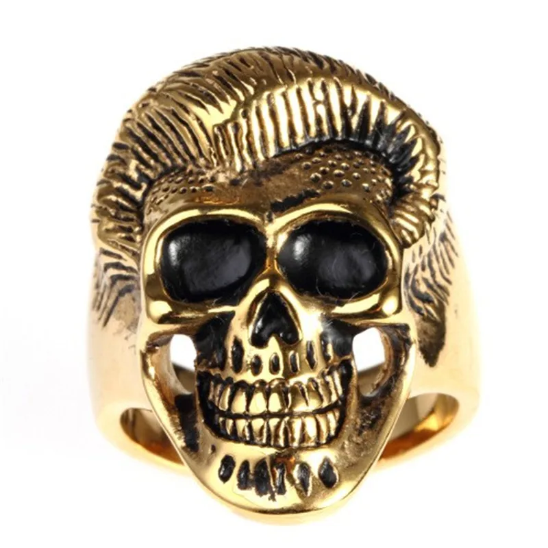 Rozsdamentes acél gyűrű, Titán-acél elvis Presley Férfi koponya gyűrű Kép 3