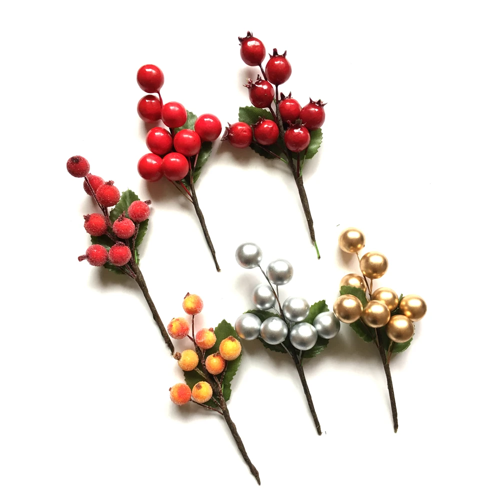 8db/csomag hamis berry Növény, Virág mesterséges Stamen Bogyók Csomag DIY Karácsonyi Esküvő Ajándék Doboz Koszorú Dekoráció Kép 3