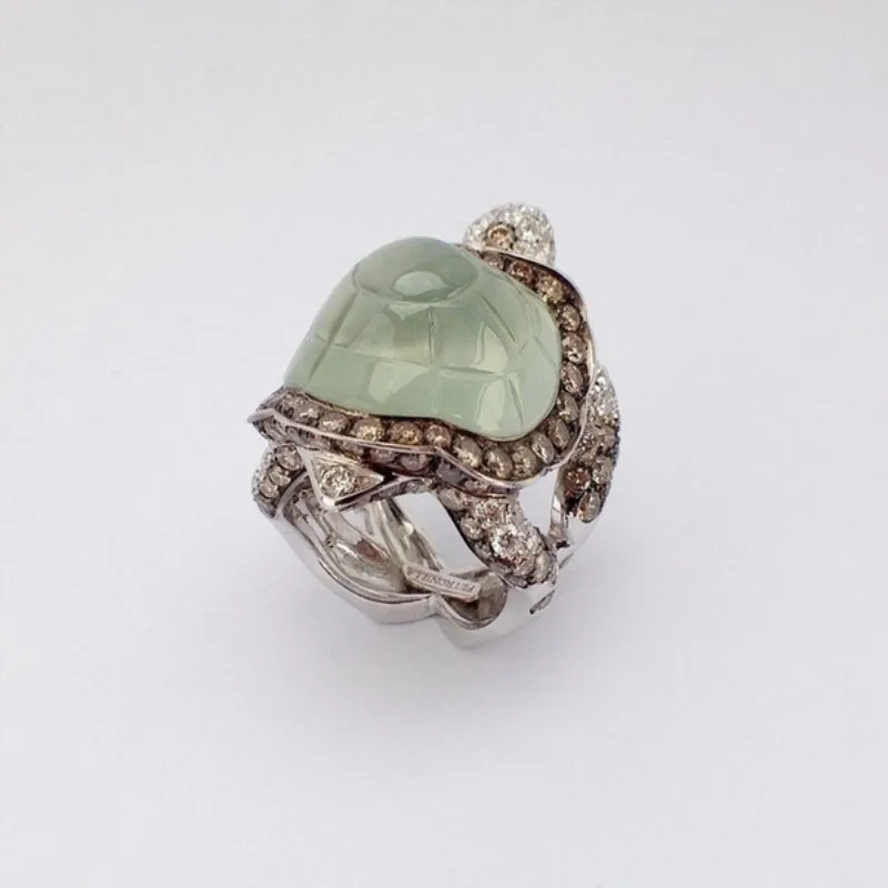 Divat Aranyos Teknős Gyűrűk Nők Lány Glamour Ékszerek, Ajándékok Mászni Állat Zöld Teknős Páncélja Strasszos Gyűrű Kép 3