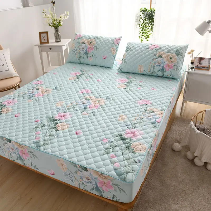 19 Színű, 100% pamut lepedő, vastag steppelt matracot borító, magas minőségű, ágytakaró, porálló, valamint csúszásmentes Kép 3