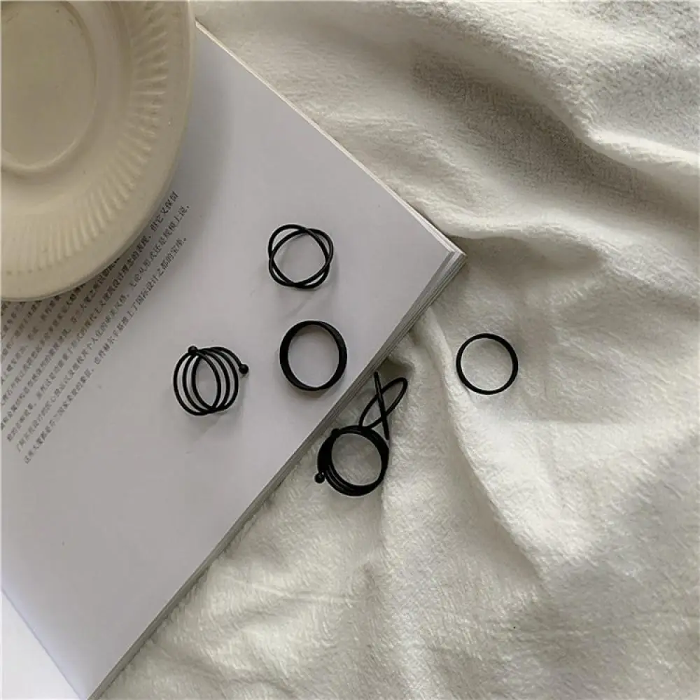 6db/set Punk Ujj Gyűrű Minimalista Sima Arany/fekete Geometriai Fém Gyűrűk, Nők, Lányok, Buli Ékszerek Bijoux Femme Kép 3