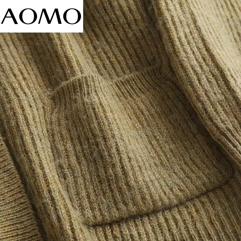 AOMO 2021 Őszi Téli Női Zöld 30% Gyapjú Kötött Kardigán Pulóver Pulóver Vintage Hosszú Ujjú Női Felsőruházat 4C183A Kép 3