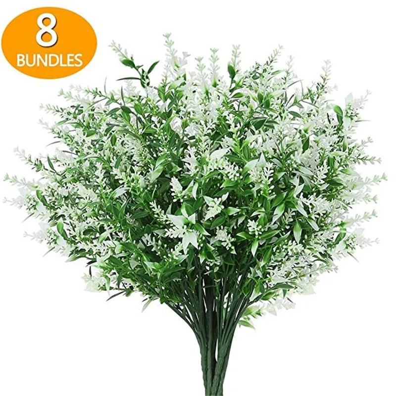 8 Csomag/Csomag művirágok Hamis Levendula Virágok, UV-Rezisztens Növények, Cserjék, Nem Fakulnak Ál Műanyag Zöld Otthon Dekorok Kép 3
