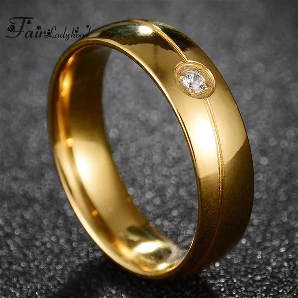 FairLadyHood kiváló Minőségű Soha nem Fakul 316L Rozsdamentes Acél CZ Kő Inlay Gyűrűk Személyiség Egyszerű Esküvői Gyűrű Női Ajándék Kép 3