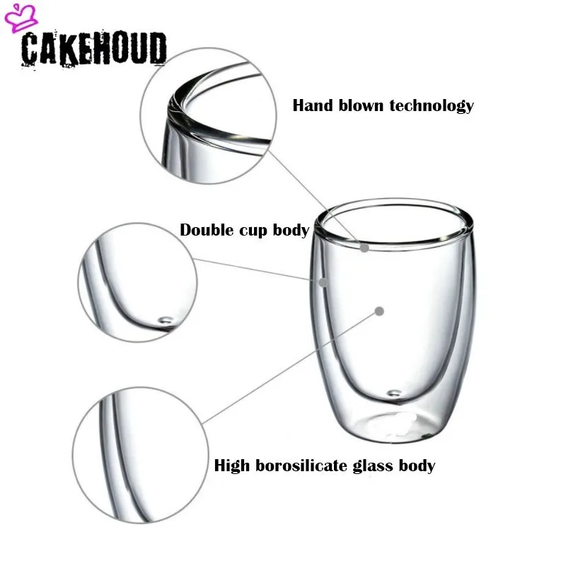CAKEHOUD Double-layer hőálló Latte, Kávé, Pohár, Átlátszó Üveg, Dupla rétegű Szigetelés Csésze Tejeskávé, Tej, Sör, Narancslevet Kép 3