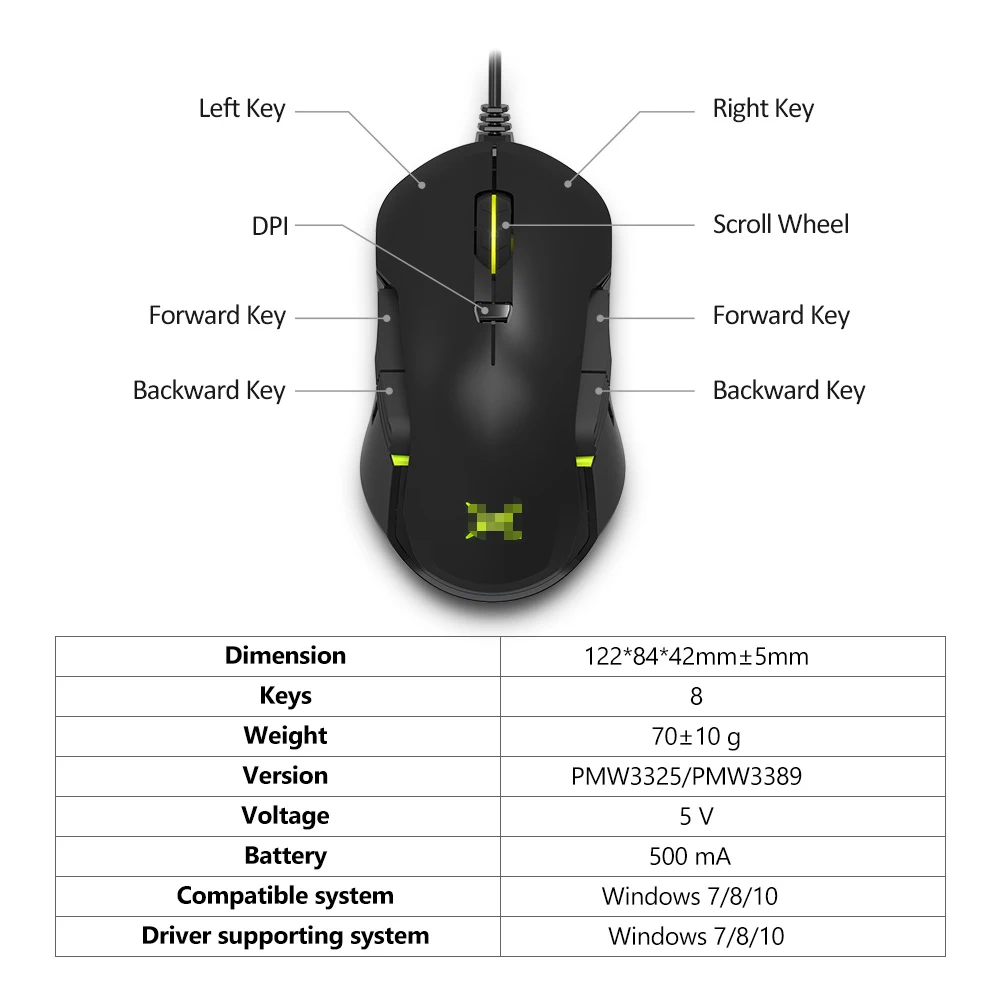 M627 PMW3389 Érzékelő Vezetékes + Vezeték nélküli RGB Gaming Mouse 16000 DPI-8 Gomb Bal vagy Jobb kéz Egerek DIY Oldalon Szárnyak Kép 3