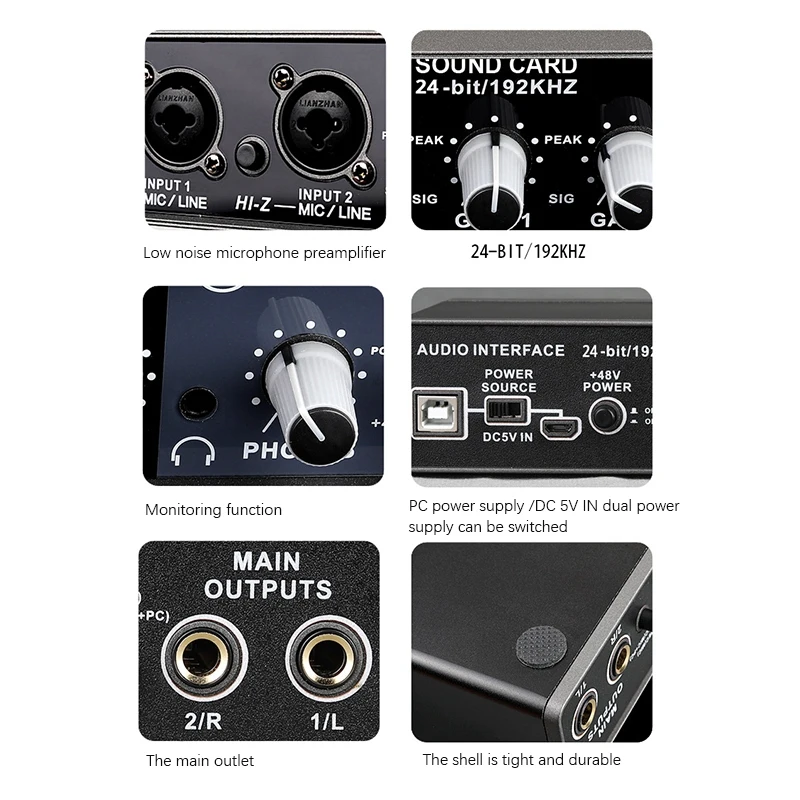 TEYUN Audio Interfész Apple a Monitoring Élő Felvétel Szakmai felület, de az audio usb hangkártya, Stúdió Ének Kép 3