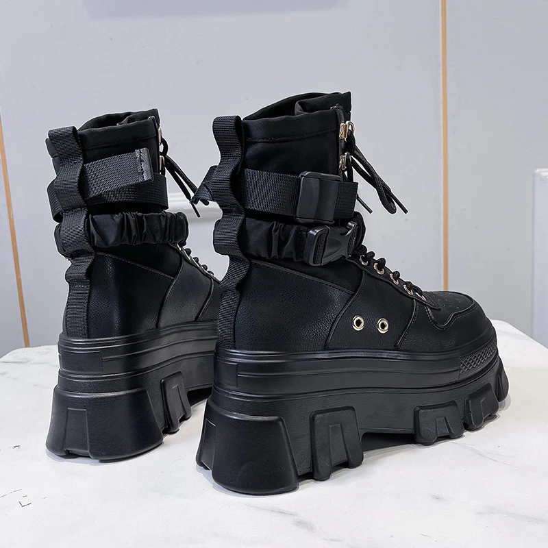 Magas Felső Cipők Nők Vulkanizált Cipő 2021 Divat Csat Lélegző Vastag Egyedüli Tervező Platform Cipők Női Fehér Ékek Kép 3