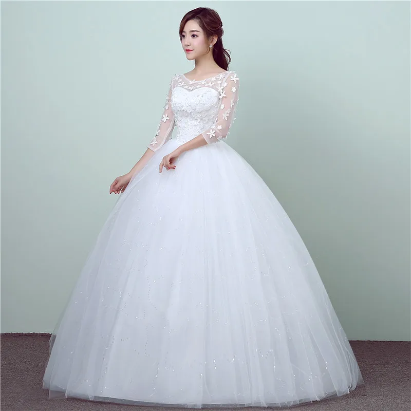 Új Stílus Csipke 3 Negyed Esküvői Ruha Koreai Stílus Egyszerű, Kínai Édes Esküvői Ruha Hercegnő Menyasszonyi Ruha Vestidos De Novia Kép 3