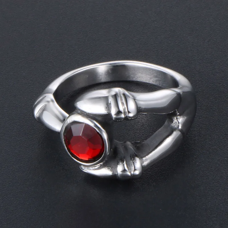 Sárkány Karom, Vörös Kőből Készült Kiváló Minőségű Titánium Gyűrű, Vintage Rozsdamentes Acél Punk Ujj Gyűrű, Ékszerek Férfiaknak Kép 3