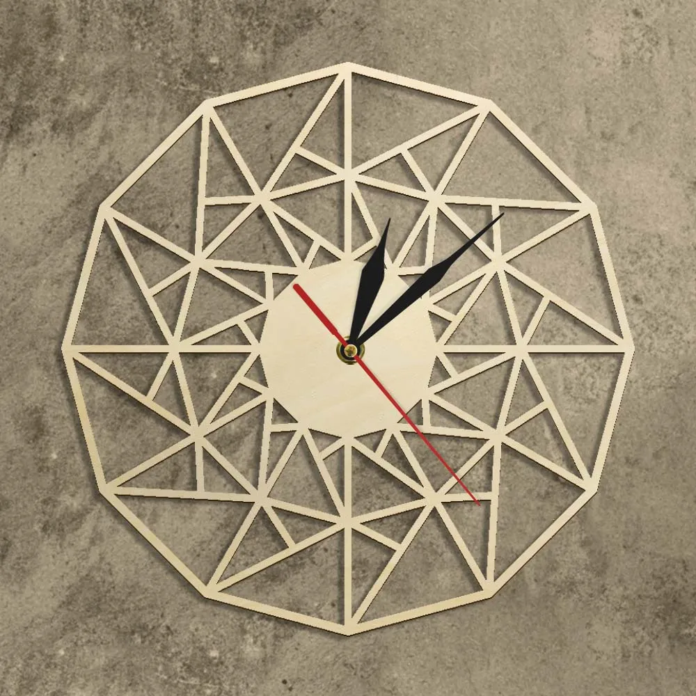 Skandináv Csendes Kvarc Falióra Geometriai Fa Design Lézerrel Vágott Háromszögek Óra Minimalista Modern Lakberendezés Wall Art Kép 3