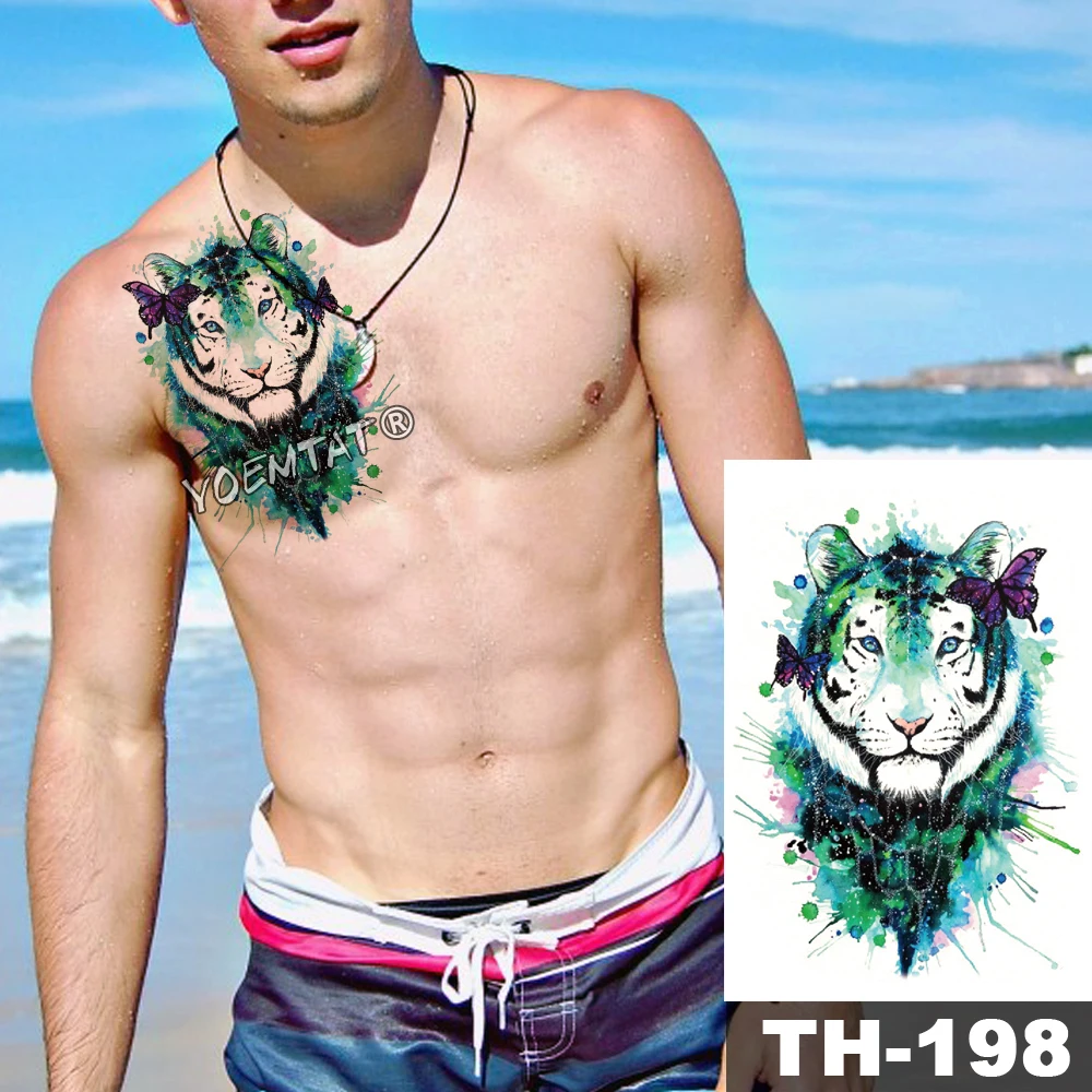 Vízálló Ideiglenes Tetoválás Matrica Akvarell tigris dzsungel minta állatok a Víz Transzfer body art flash hamis tetoválás Kép 3