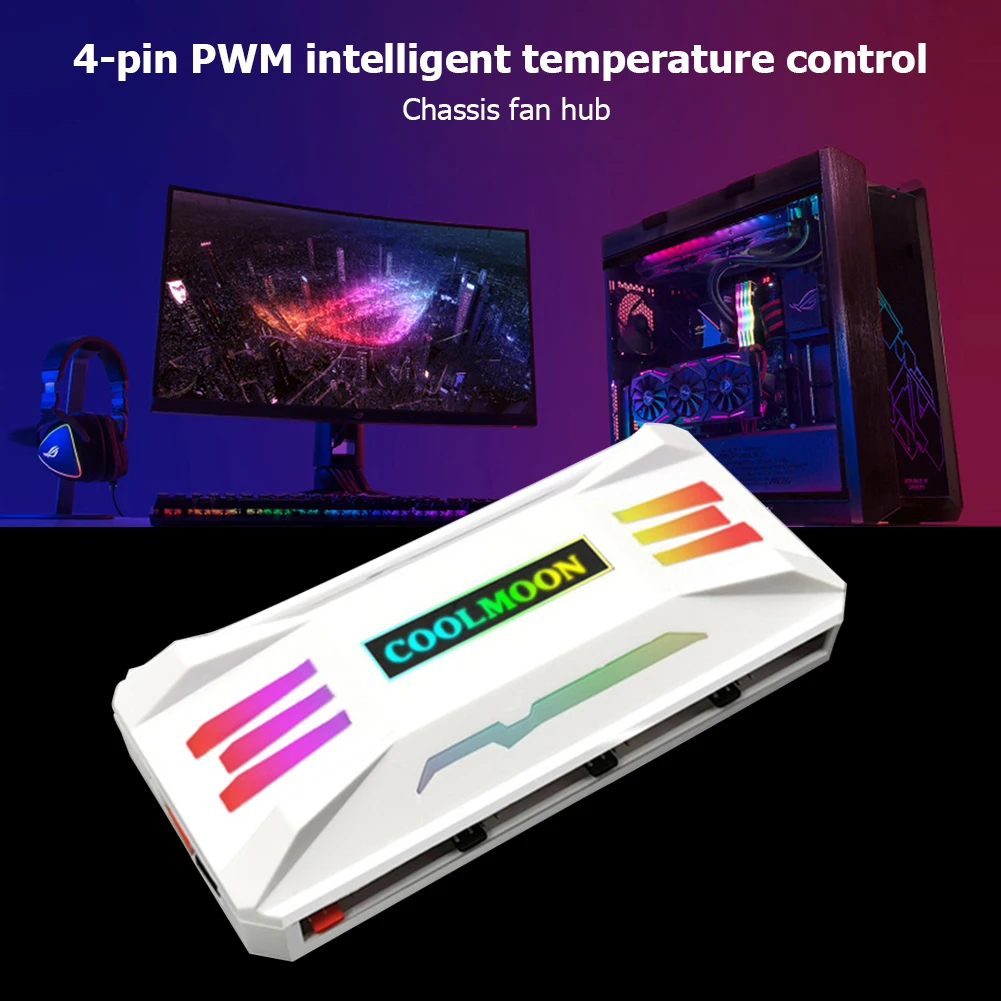 COOLMOON RGB Vezérlő 4 tűs PWM 5V 3Pin ARGB hűtőventilátor Okos Távirányító Számítógép PC Esetben Alváz Radiátor Kép 3