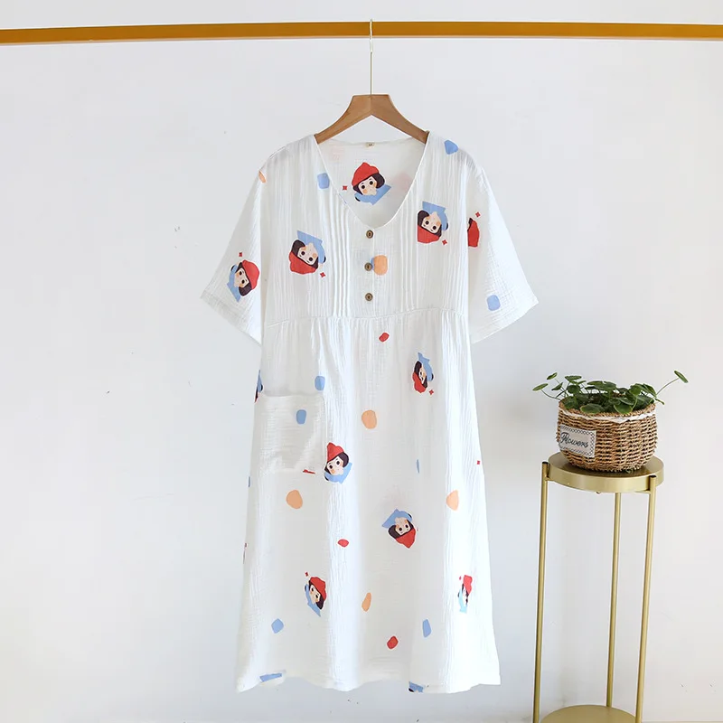 Japán 2021 új stílus női nyári rövid ujjú 100% pamut krepp ruhával haza szolgáltatás rózsaszín, egy darabból hálóingre édes szoknya Kép 3