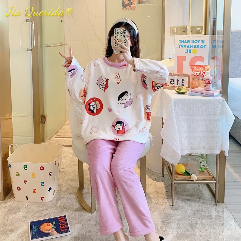 Aranyos Pizsama koreai, Japán, Kínai, Ázsiai Méret Pizsama Női Téli Hálóruha Hosszú, Fekete Medve Nyomtatás Ifjúsági Lány Pizsama Új Kép 3