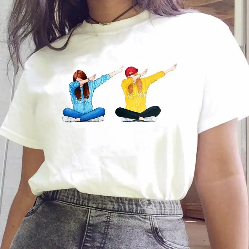 Női Póló Grafika Szép Akvarell Barátság Húgom Barátai Top Divat Póló Női Rajzfilm T-shirt Rövid Ujjú Ruha Kép 3