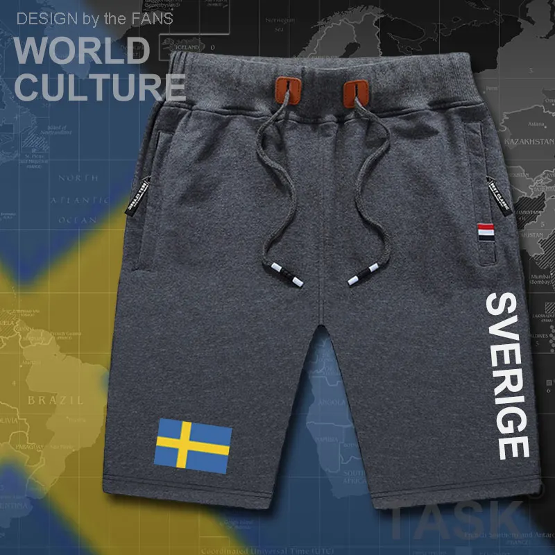 Svédország Sverige férfi sortok strand új férfi fürdőnadrág zászló edzés cipzáras zseb verejték levelet ruházat 2017 svéd Svéd SE Kép 3