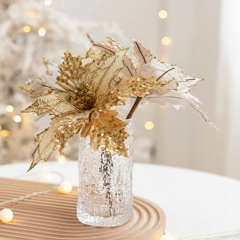 Virágok a karácsonyfa Dekoráció Mesterséges Virág Dísz, Fém Szár DIY Haza Esküvői Xmas Party Dekoráció Kép 3